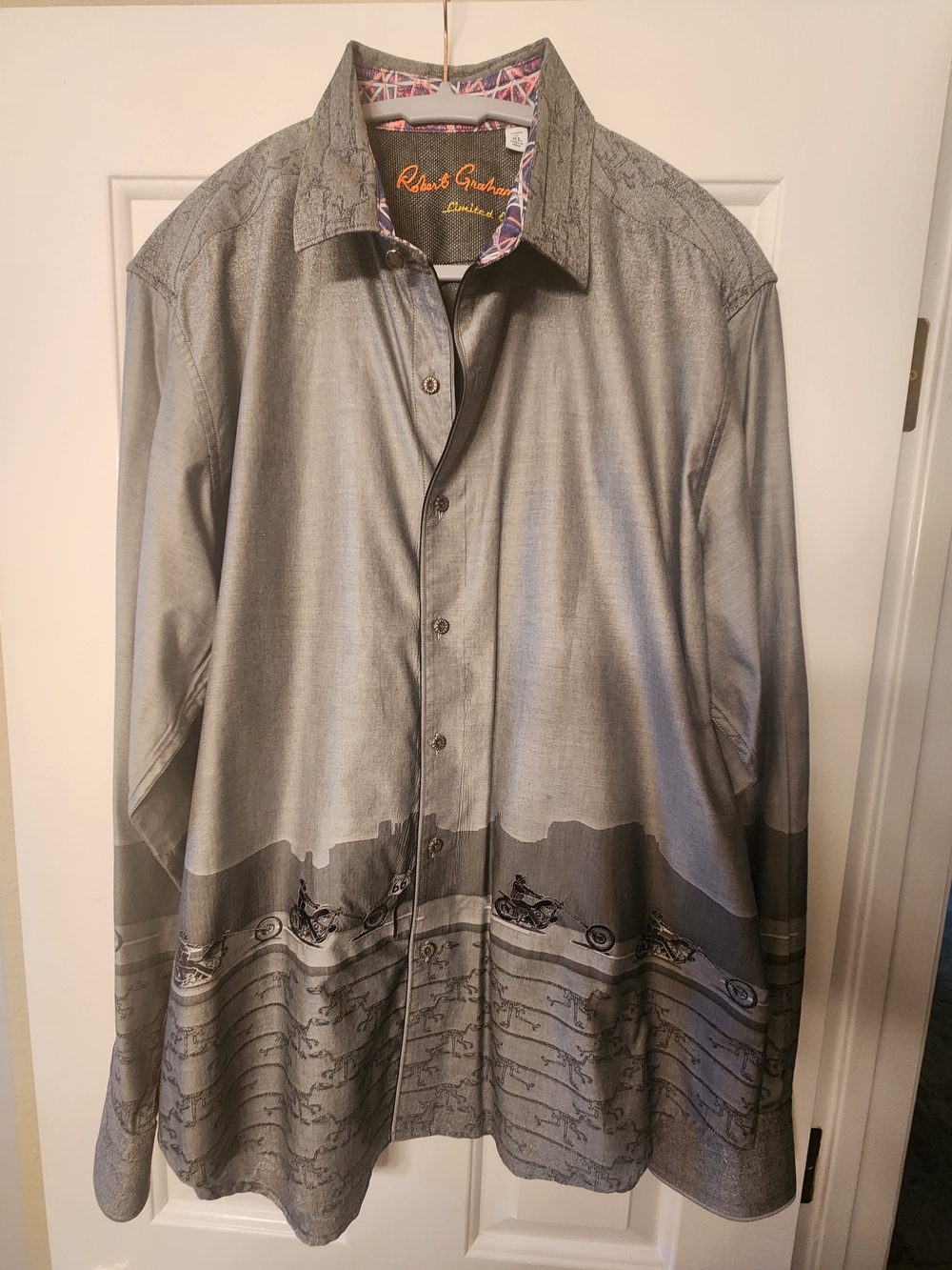 Robert Graham Gray Patterned Long-Sleeve Men's Motorcycle Shirt XL for Harley!